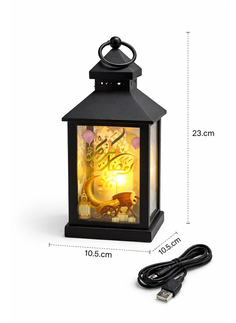 فانوس رمضان أكريلك أسود 23 سم مضيء – يعمل بالبطاريات أو وصلة كهربائية مرفقة – ديكور رف وتعليق – موديل K06-145 - Image 2